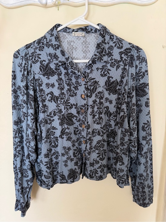 Free People Tops - Intimately Free People Blue Button-Front Floral Print Shirt